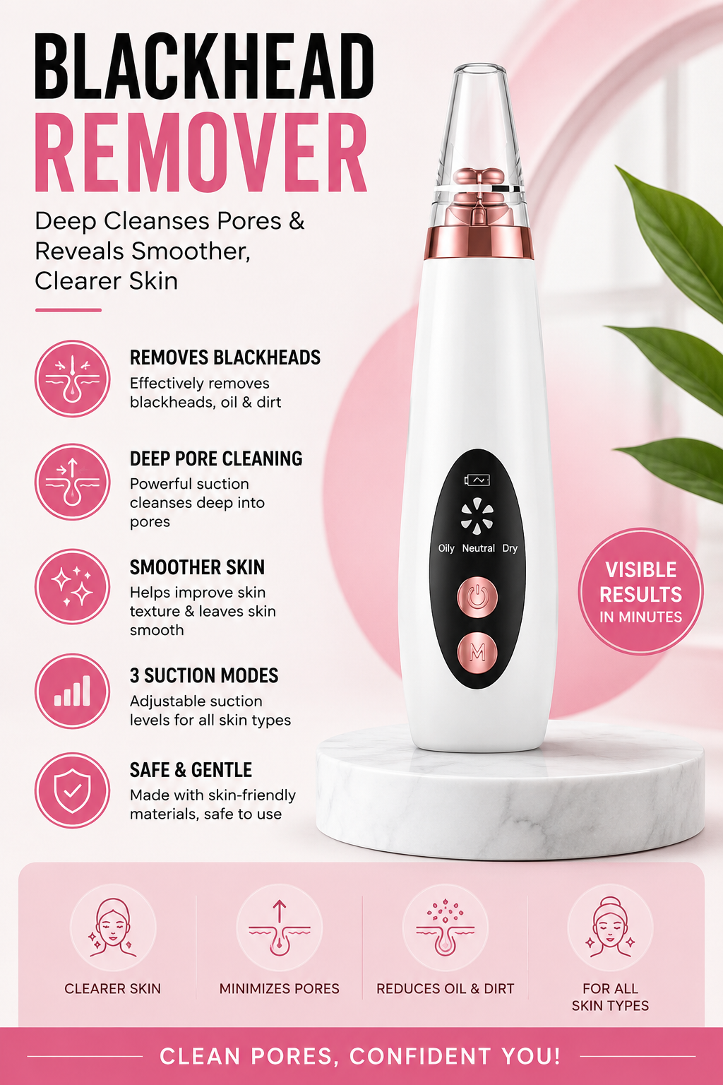Blackhead Remover Vacuum Tool — 6 in 1 Electric Pore Cleanser